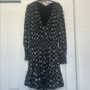Michael Kors Black and Silver Patterned Long Sleeve Dress